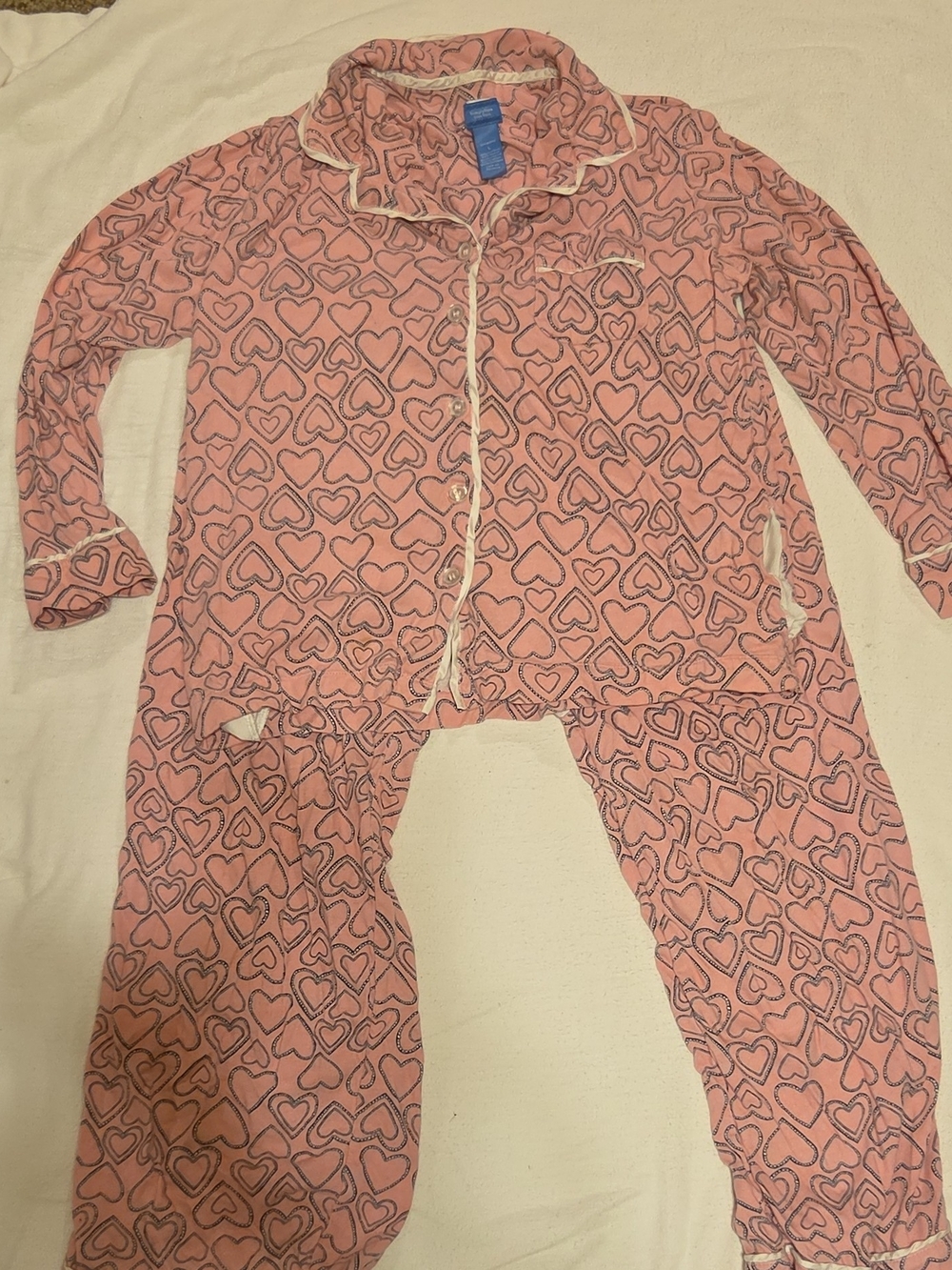 Simply Vera Vera Wang Womens 2pc Pajama Set L Pink Hearts Button Front Collar